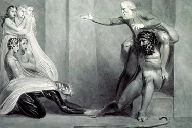 Tiriel, ramené au palais sur les épaules de son frère Ijim, s
